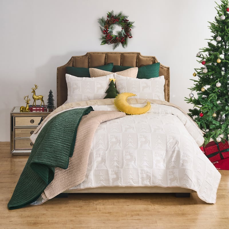 Greenland Home Novelty Holiday Reversible Matelasse Coverlet Set