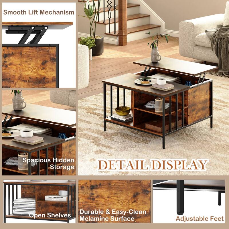 Lift Top Coffee Table with Storage Multifunctional Center with Hidden Compartment 3 Shelves