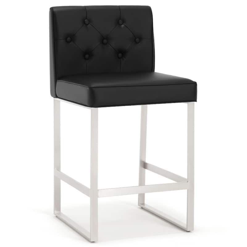 25" Faux Leather Upholstered Counter Height Bar Stools - 36.6"H x 18.9"W x 20.3"D - Single - Black