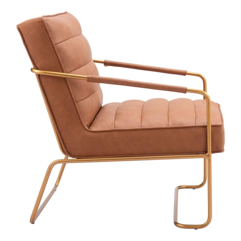 HomeRoots 25" Brown And Gold Faux Leather And Faux Leather Tufted Arm Chair - 25.2 in. x 32.7 in. x 31.1 in.