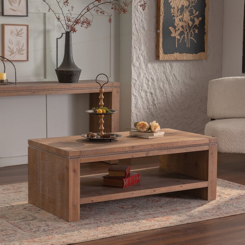 Rectangle Coffee Table with Solid Wood - Natural Wood