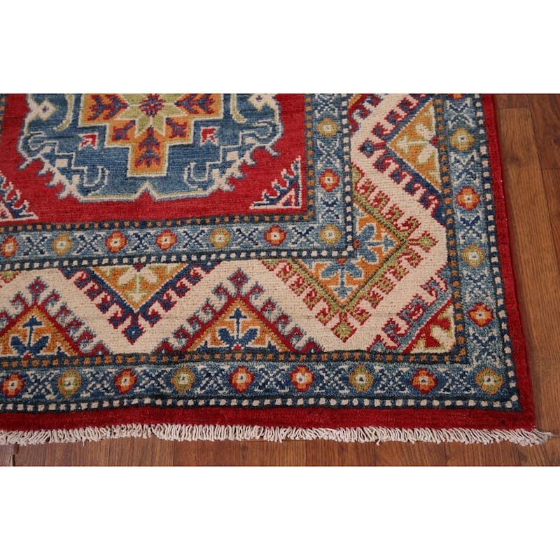 Traditional Kazak Accent Rug Hand-Knotted Red Wool Carpet - 3'3" x 5'4"