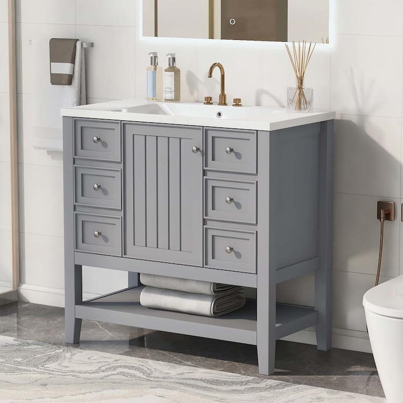 Bathroom Vanity with Sink,Cabinet,and Drawers,Open Shelf