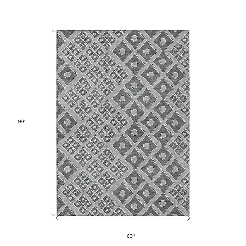 Gray And Light Gray Geometric Washable Indoor Outdoor Area Rug - 5' X 8'