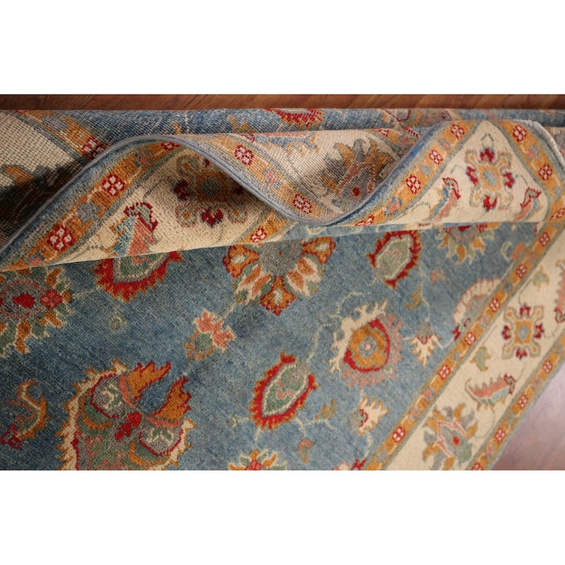 Light Blue Kazak Area Rug Handmade Oriental Wool Carpet - 4'0" x 5'11"