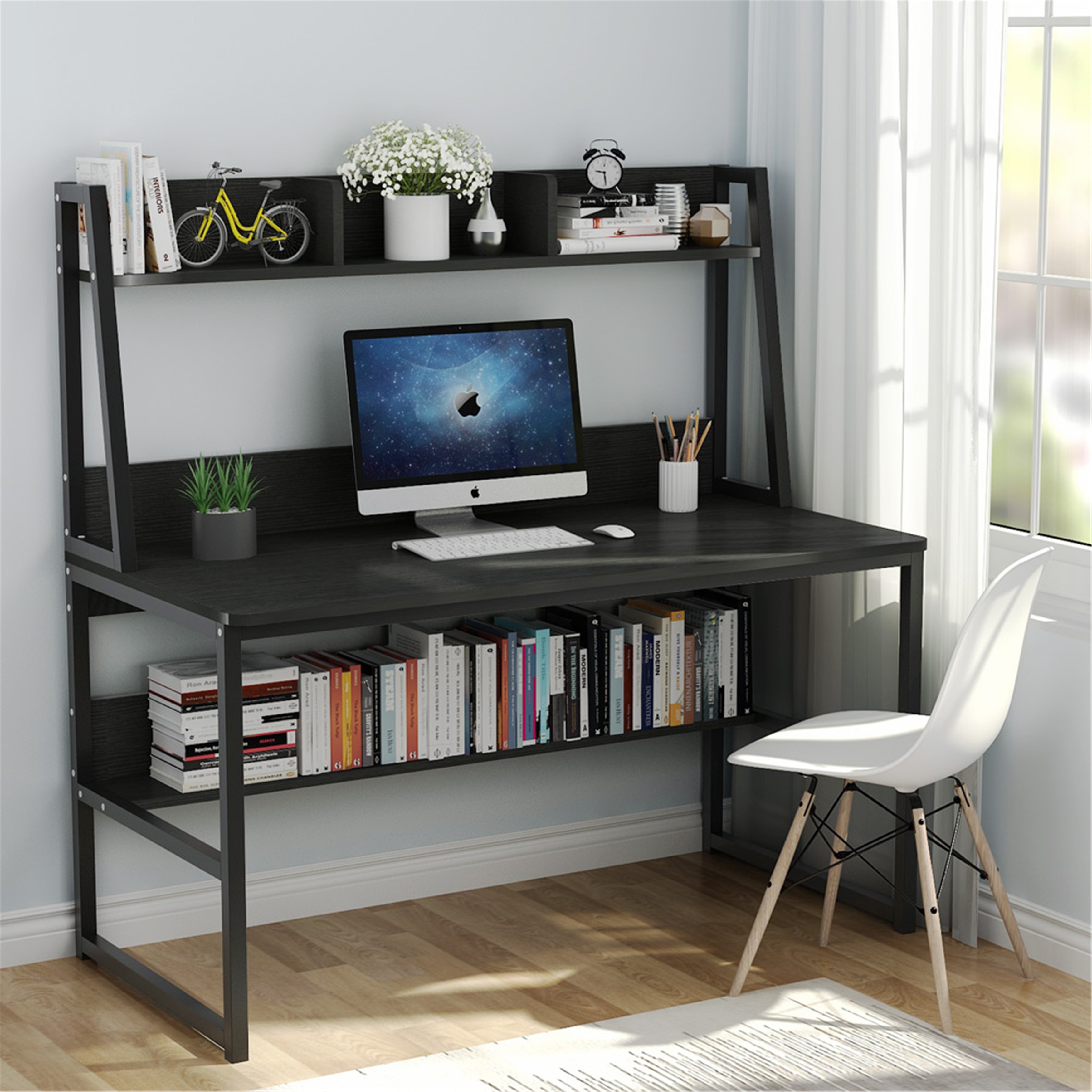 47 Modern Compact Small Space Computer Office Desk with Bookshelf Combo  Black, 1 Unit - Kroger