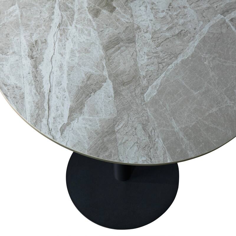 Vail Round Dining Table 27 in. Sintered Stone Tabletop in Black Stainless Steel Round Pedestal Base for Kitchen and Dining Room