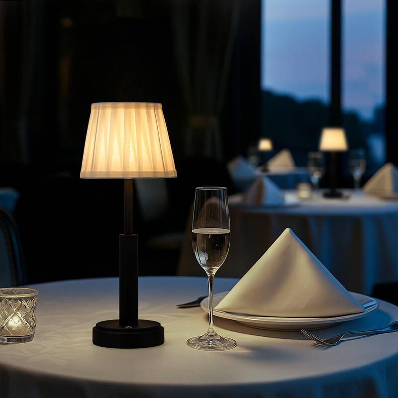 Modern Rechargeable LED Table Lamp with Fabric Shade Classic Touch Control USB Cordless Nightstand Light for Bedroom - W6''