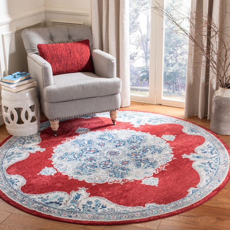 SAFAVIEH Brentwood Coralyne Traditional Oriental Rug - 5' Round - Red/Ivory
