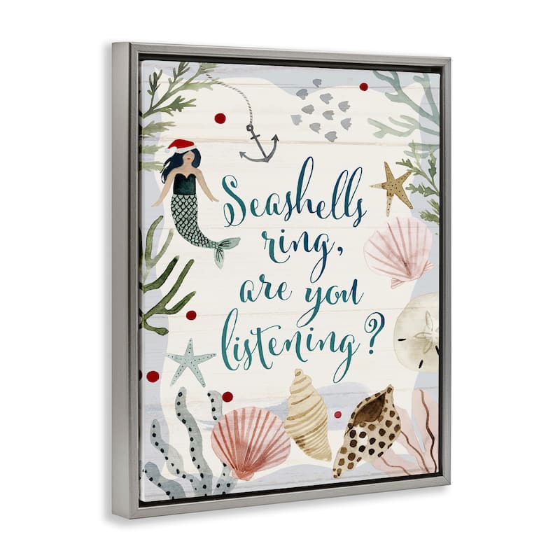 Stupell Seashells Ring, You Listening Phrase Nautical Beach Christmas Floater Frame - Off-White