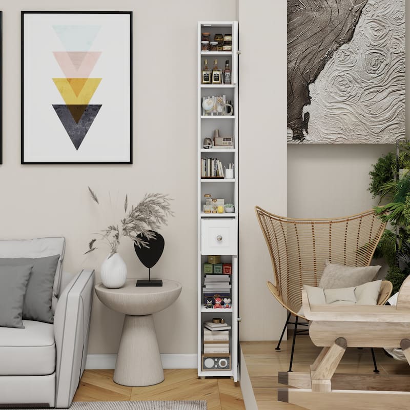 Anmytek 71 inch Tall Slim Bathroom Storage Cabinet with Drawer and Adjustable Shelves White