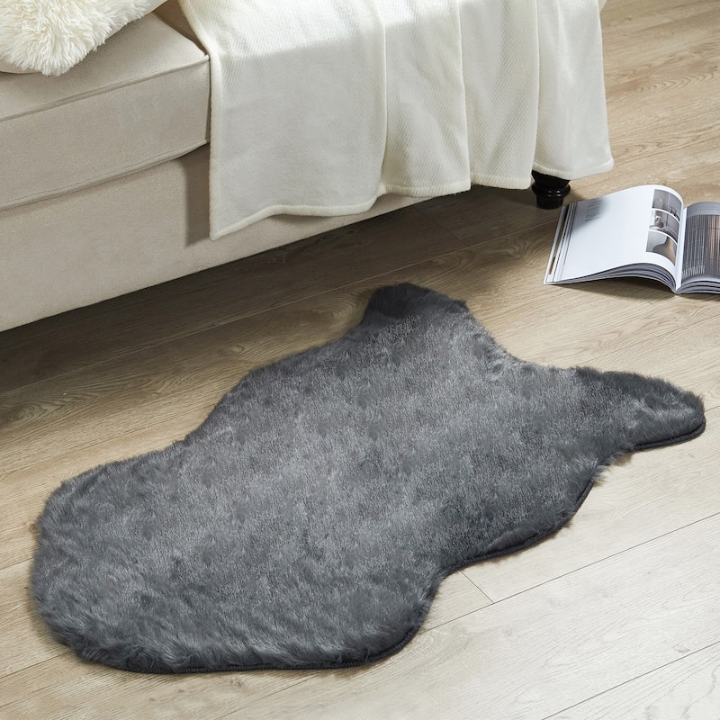 Serenta Shag Sheepskin Silky FauxFur Area Rug Sofa Decor - 24" x 36" - 24" x 36" - Zinc