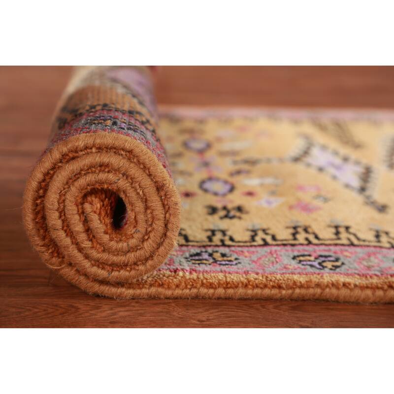 Geometric Viss Indian Runner Rug Hand-Knotted Wool Carpet - 2'7"x 9'10"