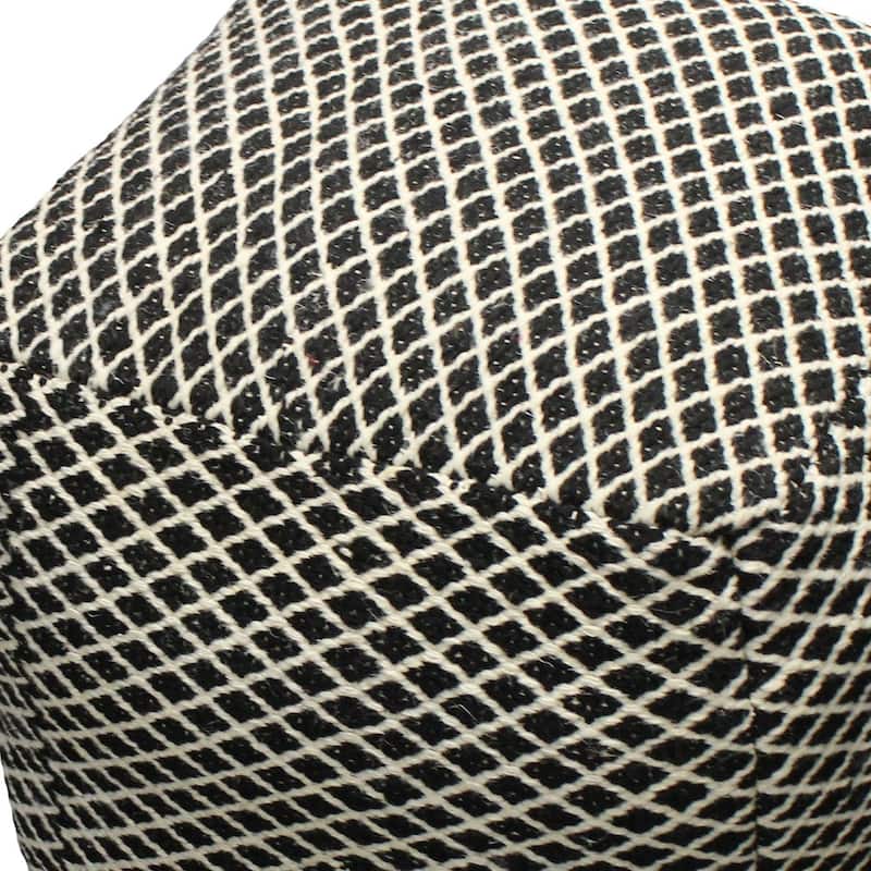 HomeRoots 18" Black and Ivory Wool Cube Geometric Pouf Ottoman
