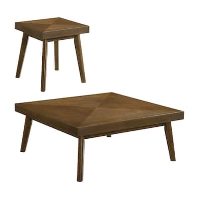 2-piece Wooden Coffee and End Table Set in Walnut - 2 Piece