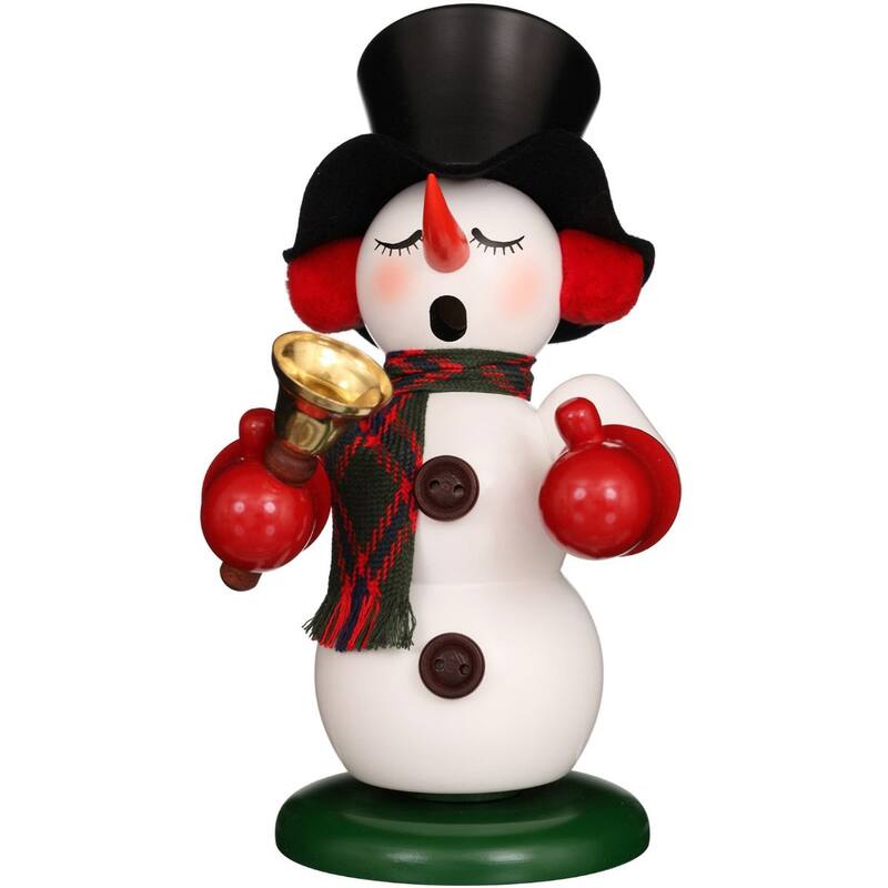 9" White and Red "Snowman Holding A Bell" Incense Burner