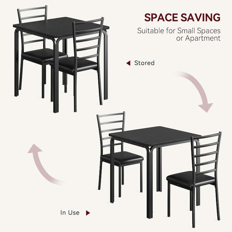 3-Piece Modern Dining Set for 2, Square Table and Chairs for Apartment Kitchen or Indoor Small Dining Area