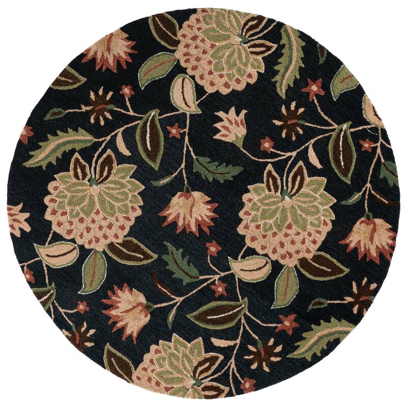 SAFAVIEH Handmade Jardin Shemsie Floral Wool Rug - 6' Round - Blue/Light Green