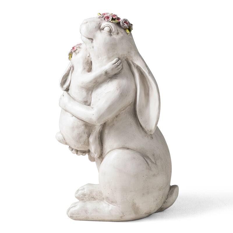 Glitzhome MGO Cute Sitting Bunny Hugging Mom and Baby Rabbit Garden Statue Indoor Outdoor Decoration