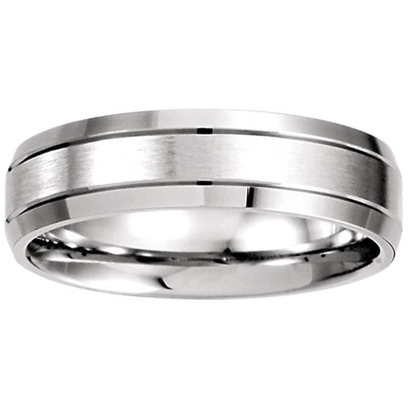 Mens White Gold Brushed Wedding Band 6MM Wide