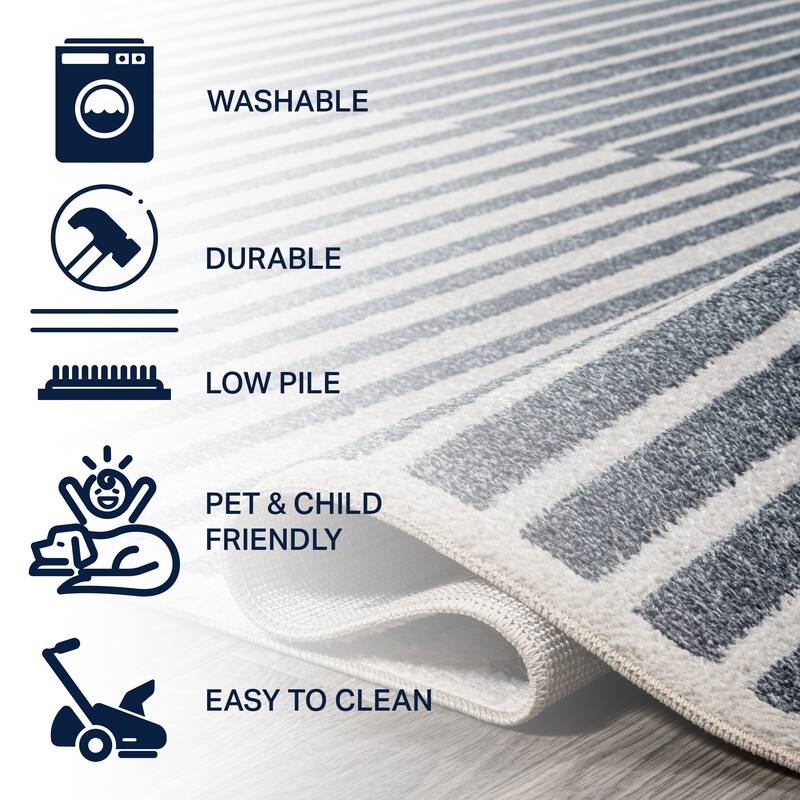 JONATHAN Y Slinger Minimalist Striped Plaid Machine-Washable Dark Gray/Cream Area Rug