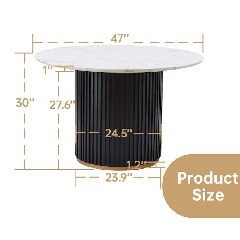 Modern Round Dining Table with Black Metal Base and Golden Trim
