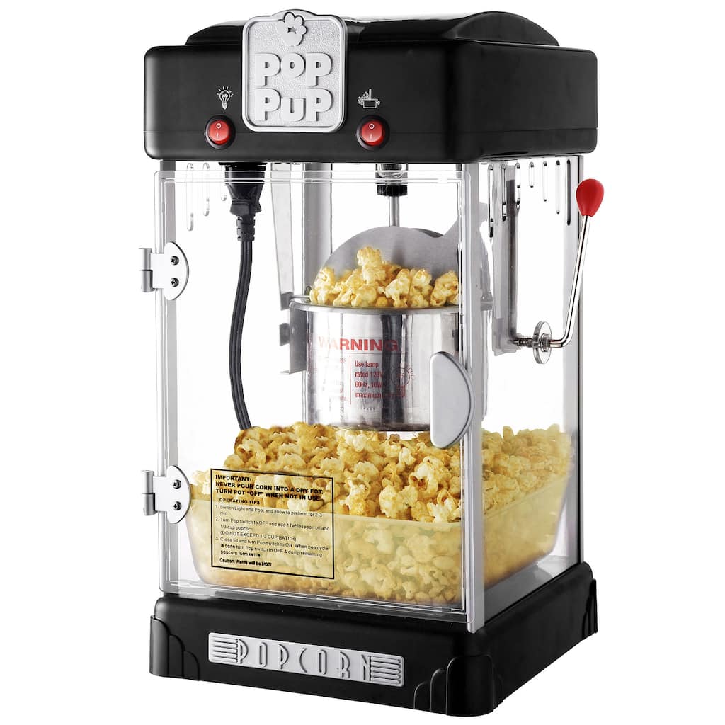 Pop Pup Countertop Popcorn Machine – 2.5oz Kettle with Measuring Spoon, Scoop, and 25 Serving Bags (Black)