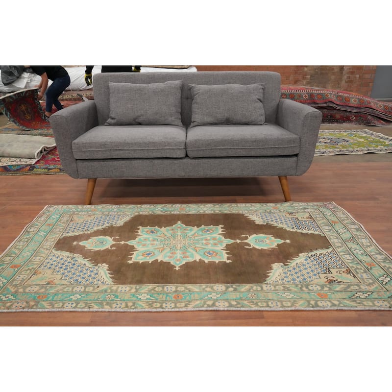 Hand Knotted Oriental 100% Wool Carpet Traditional Medallion Brown Tabriz Area Rug - 6' 2'' X 3' 4''