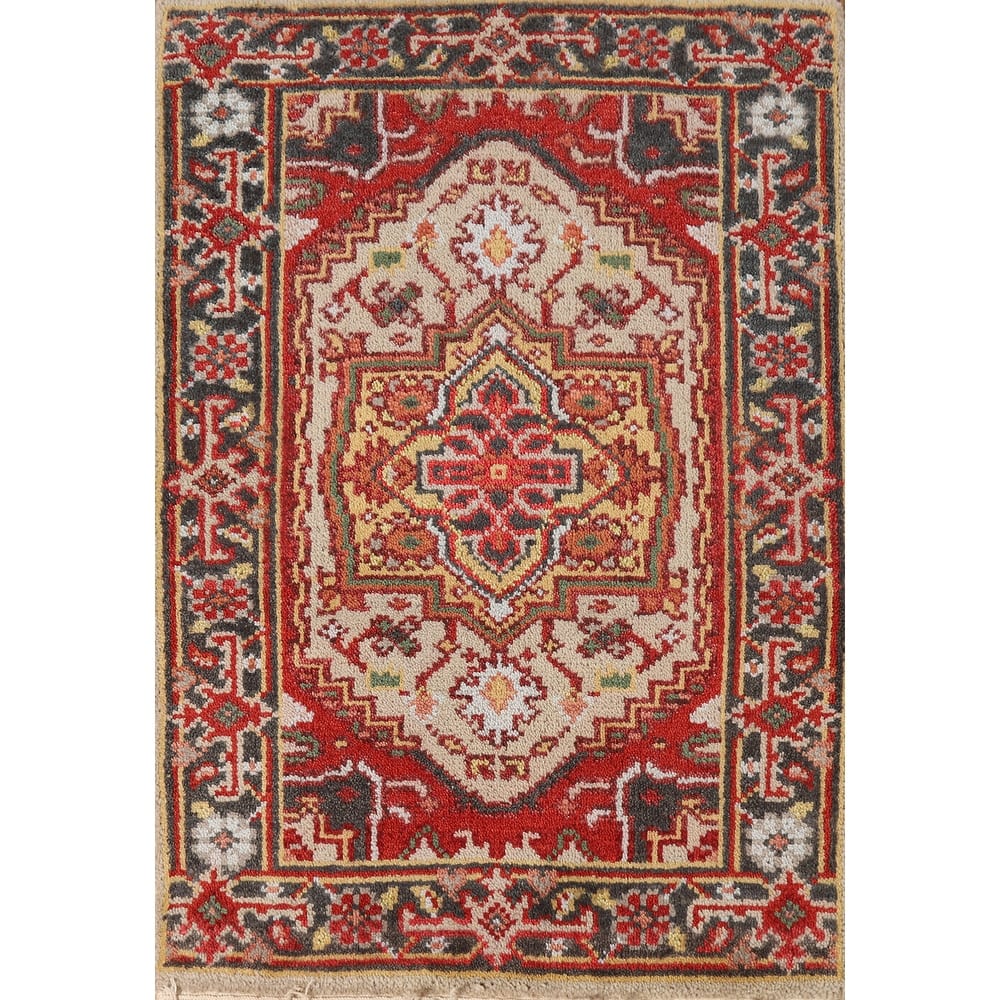 Hand Knotted Oriental 100% Wool Carpet Traditional Medallion Beige & Ivories Heriz (serapi) Area Rug - 3' 0'' X 2' 0''