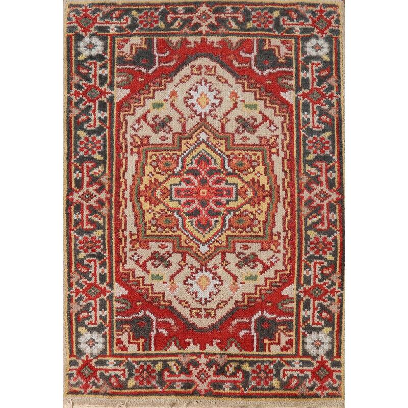 Hand Knotted Oriental 100% Wool Carpet Traditional Medallion Beige & Ivories Heriz (serapi) Area Rug - 3' 0'' X 2' 0''