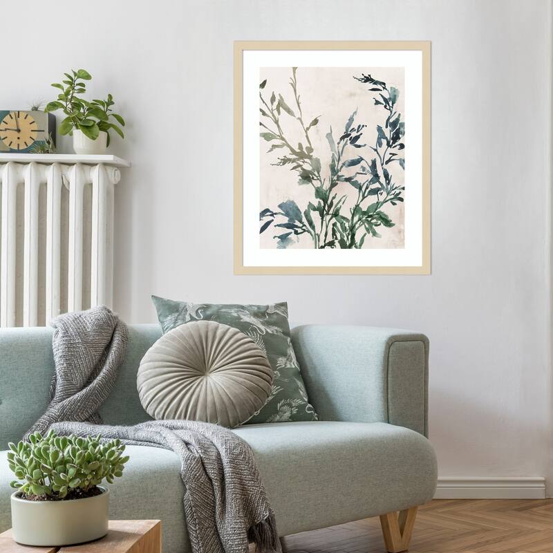 Golden Frond I Blue Version by Aria K Wood Framed Wall Art Print - Svelte Natural