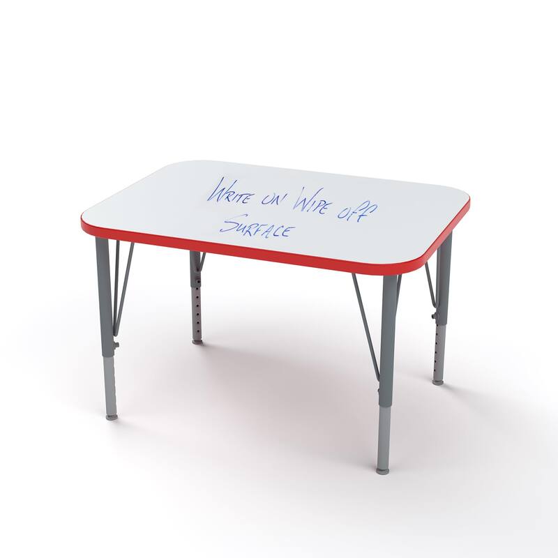 Tot Mate Versa Kids Desk Rectangle Large Surface (32" x 24") Classroom Table, Write-On/Wipe-Off Dry Erase Top - Adjustable Height 14-23" - Red