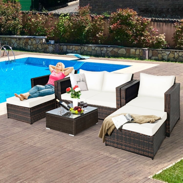 5 Pieces Patio Cushioned Rattan Furniture Set - 50" x 30.5" x 29" (L x W x H)
