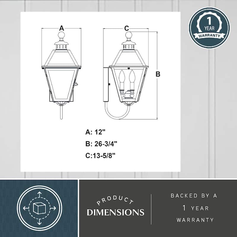 Nottingham 3 Light Black Empire Outdoor Wall Lantern Clear Glass - 12-in W x 26.75-in H x 13.75-in D