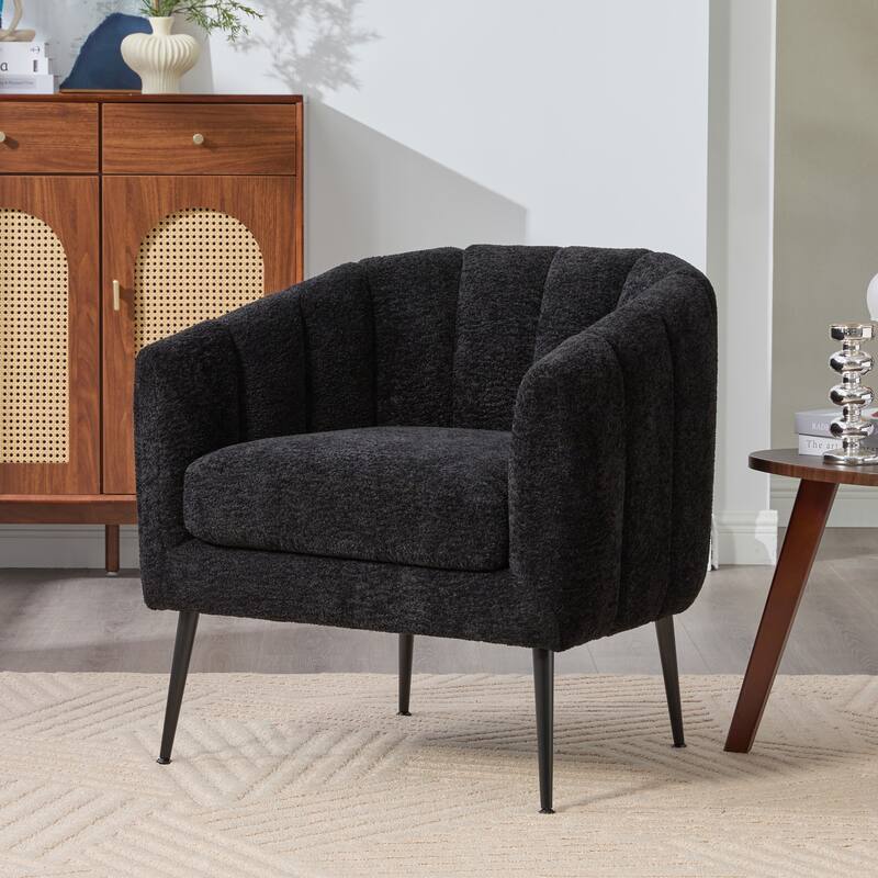 29.9" W Mid-Century Chenille Armchair with Metal Legs - Black