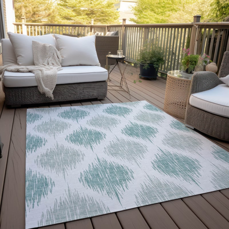 Machine Washable Indoor/ Outdoor Chantille Contemporary Geo Rug - Aqua - 10' x 14'