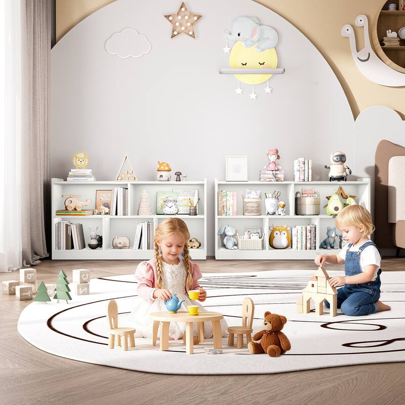 Wooden Storage Cabinet with 5 Sections, Montessori Kids Bookshelf and Toy Organizer for Nursery, Playroom & Classroom