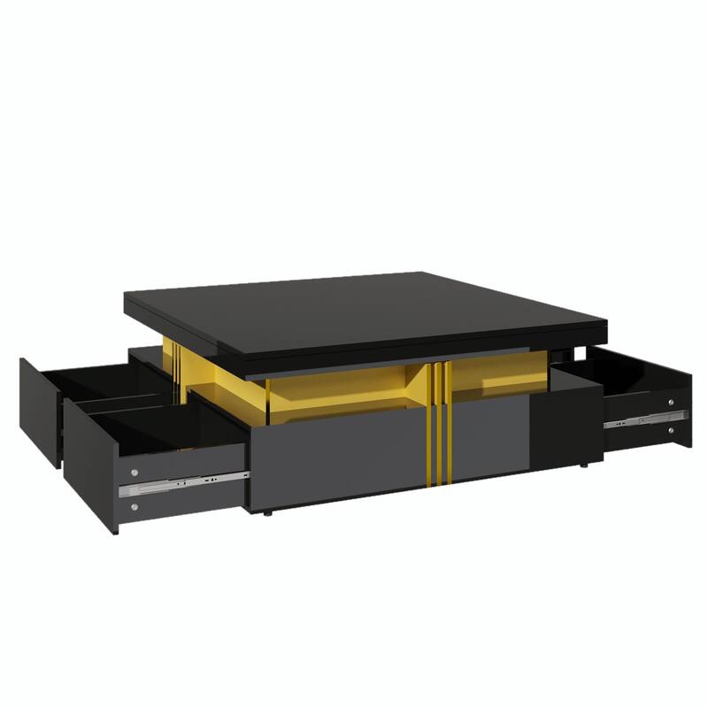 Modern Glossy Square Storage Coffee Table with 4 Drawers