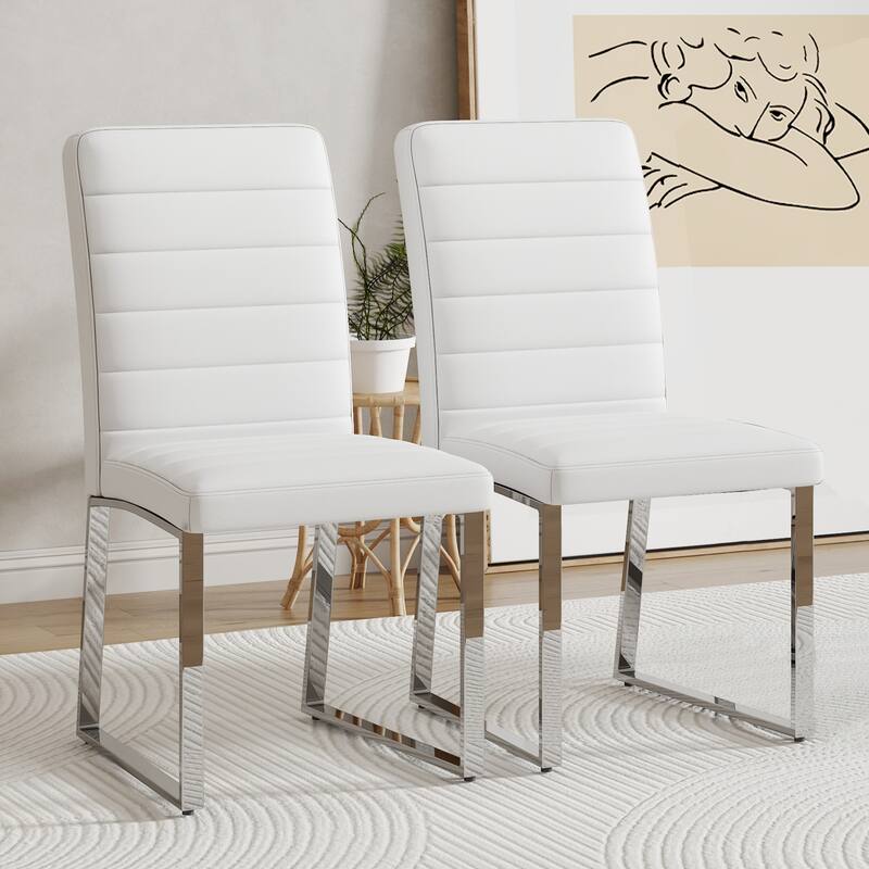 2-Pack - Premium Pu Office/Dining Chairs With High-Density Foam, Sturdy Iron Legs (Electroplate/Spray Paint), Easy Assembly - White