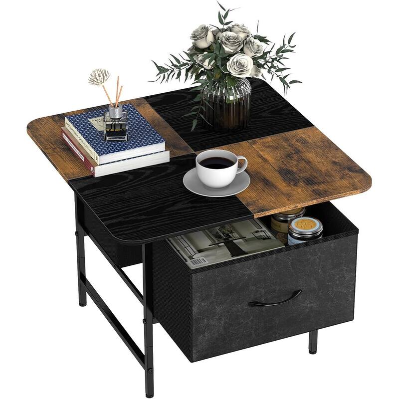 Square Farmhouse Coffee Table w/2 Drawers for Small Spaces - Black&Brown