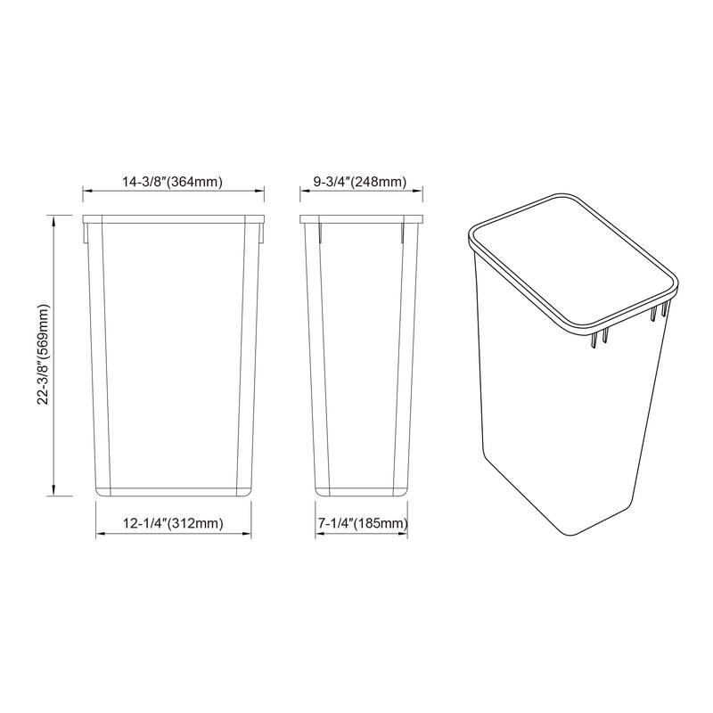 Dowell Trash Can Pull Out Set - 15" Wide w/Wood Base