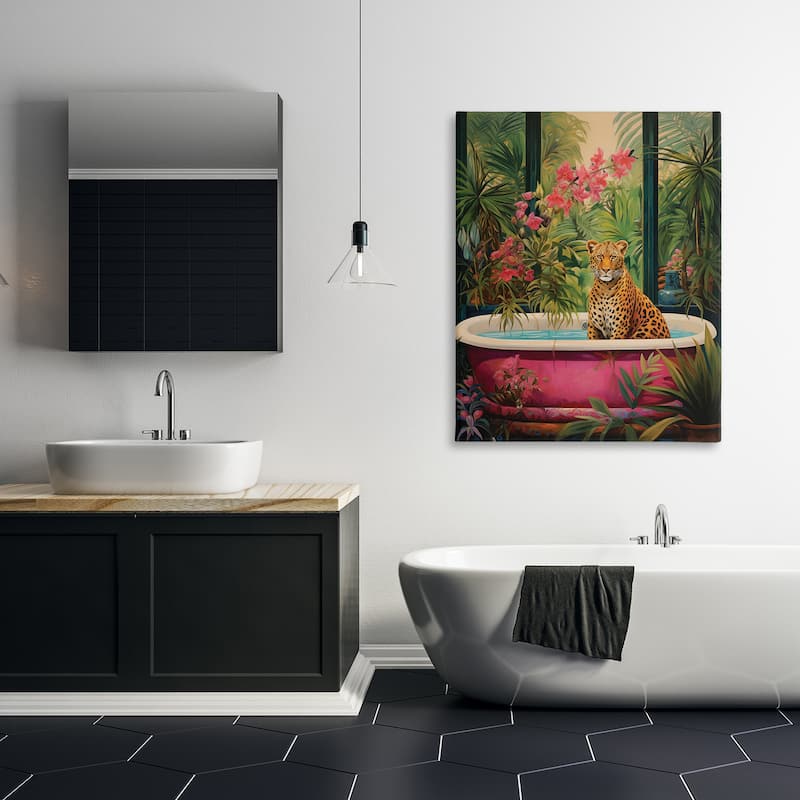 Stupell Leopard in Lush Tropical Bath Canvas Wall Art Design By Heidi Kuntz