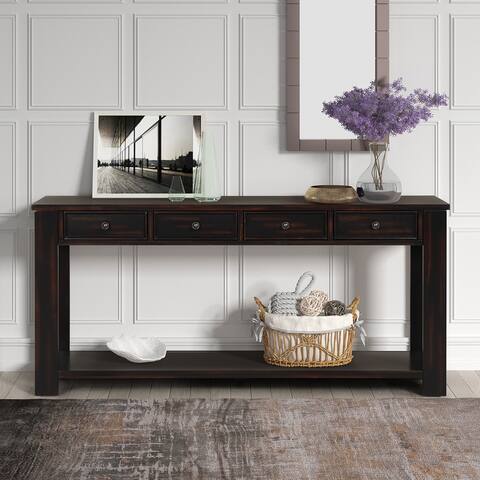 Wood Console Table with 4 Drawers and 1 Bottom Shelf