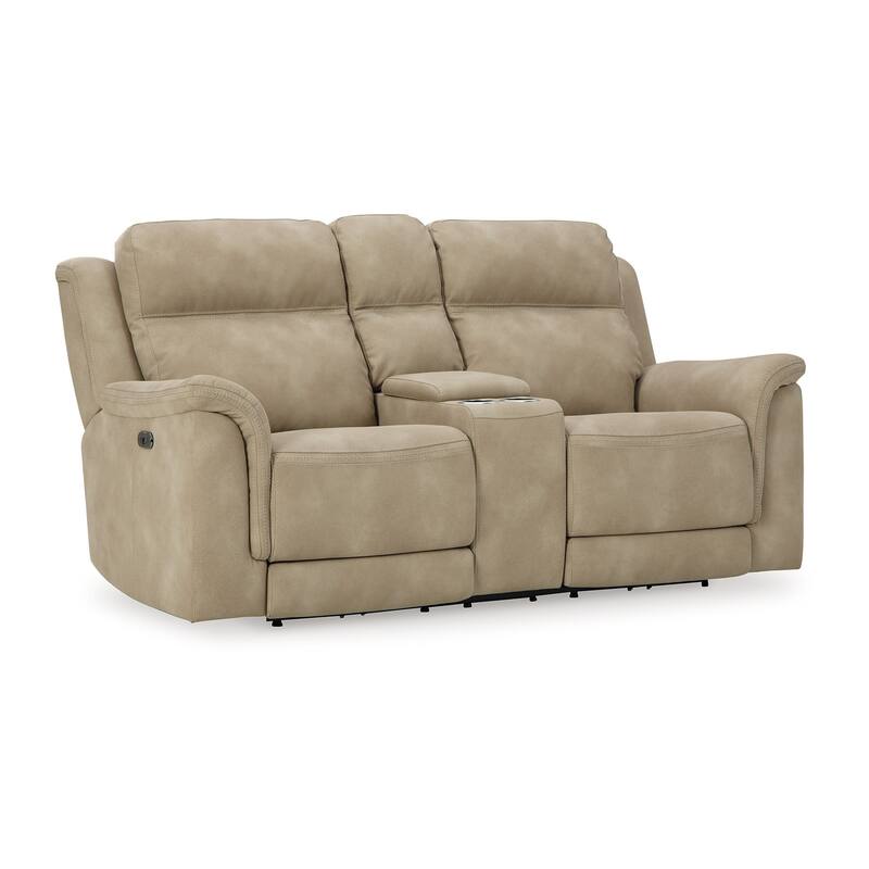 Corbin Power Recliner Loveseat, Sand Brown Faux Leather, Cupholders
