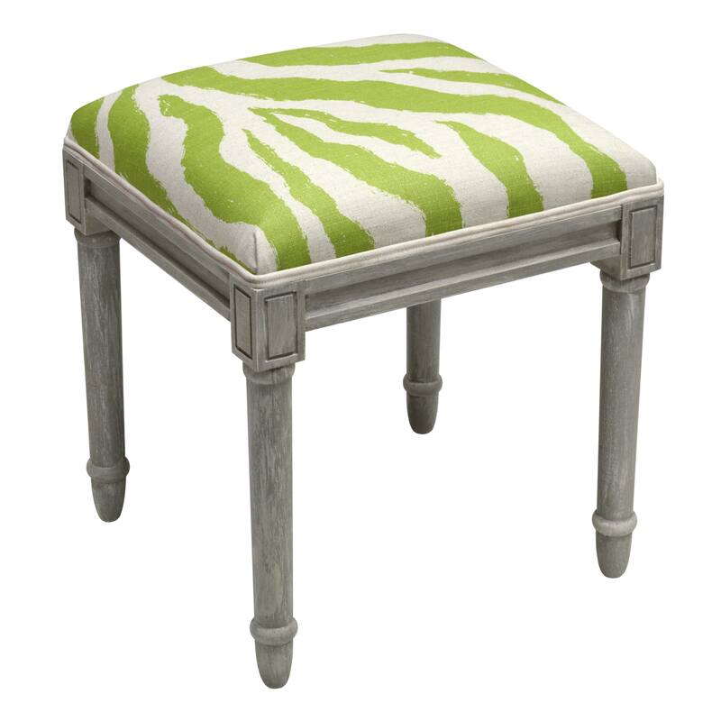 Grey Wood and Linen Zebra Stripes Vanity Stool