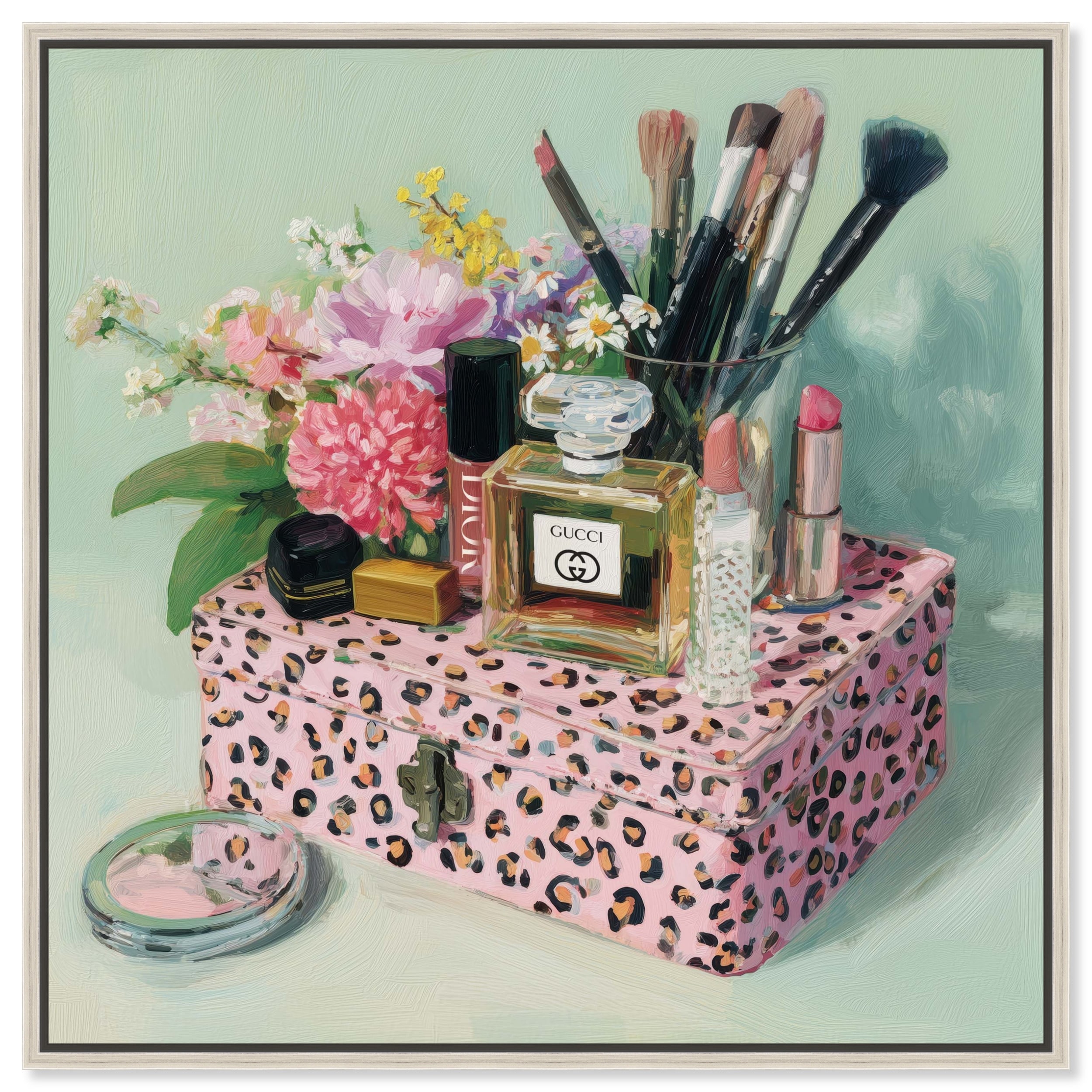 Blooming Makeup Box Retro Fashion Art Framed Canvas by Art Remedy