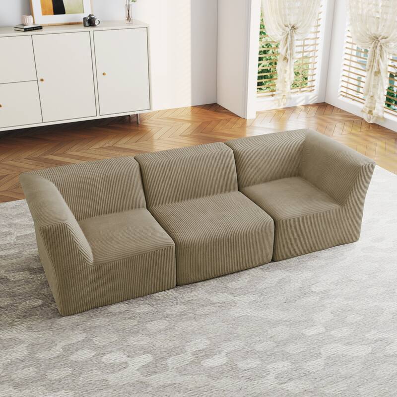 UIXE 106" W Corduroy Deep Seat Comfy 3 Seater Modular Sofa - 106" W