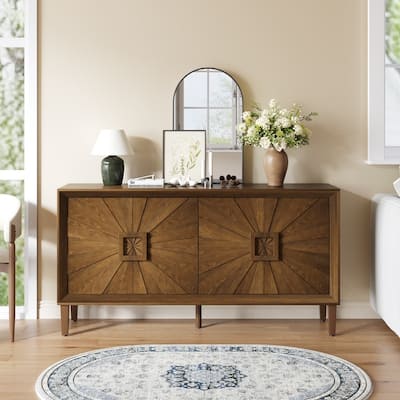Rustic Farmhouse 59.8" Credenza, Durable Antique Wood Storage Unit for Living Room or Kitchen Use
