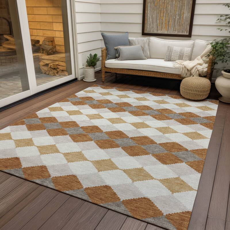 Machine Washable Indoor/ Outdoor Modern Mosaic Chantille Rug - Copper - 8' x 10'