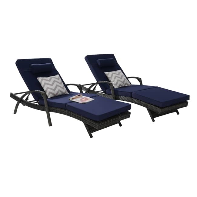 Premium Outdoor Reclining Lounge Set (2-Piece)‌– Wicker Sunbathing Chairs With Thick Cushions,150° Adjustable Backrest